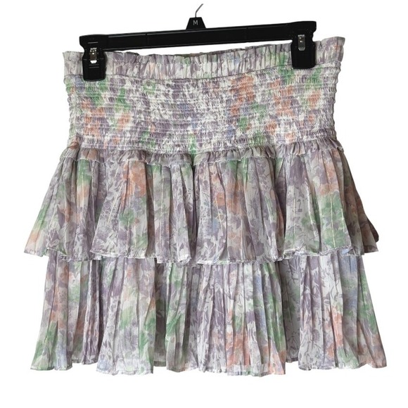 Reset Skirt Women Large Purple Kailee Rose Floral Smocked Tiered Mini Boho - Picture 2 of 7